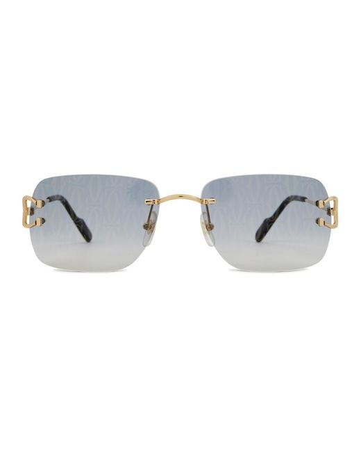 Cartier Blue Rimless Rectangle-Frame Sunglasses, Sunglasses, Lenses