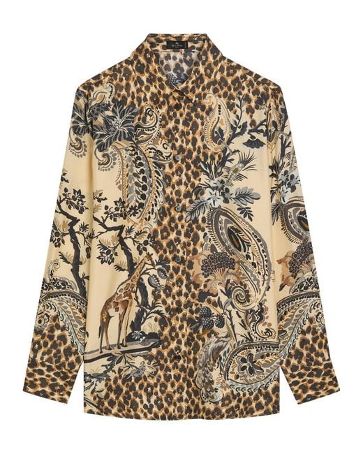 Etro Multicolor Leopard-Print Silk Shirt