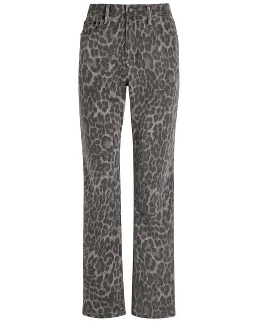 GOOD AMERICAN Gray Good Icon Leopard Straight-Leg Jeans