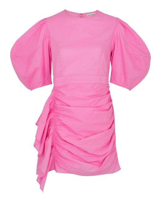 RHODE Pink Pia Ruched Cotton Mini Dress