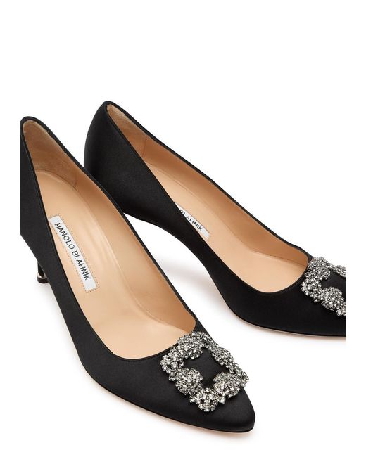 Manolo Blahnik Black Hangisi 75 Silk-Satin Pumps