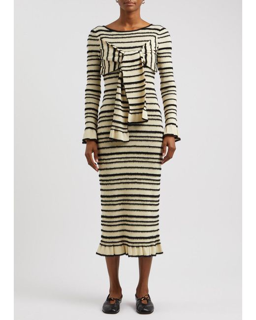 By Malene Birger White Damira Striped Cotton-Blend Midi Dress