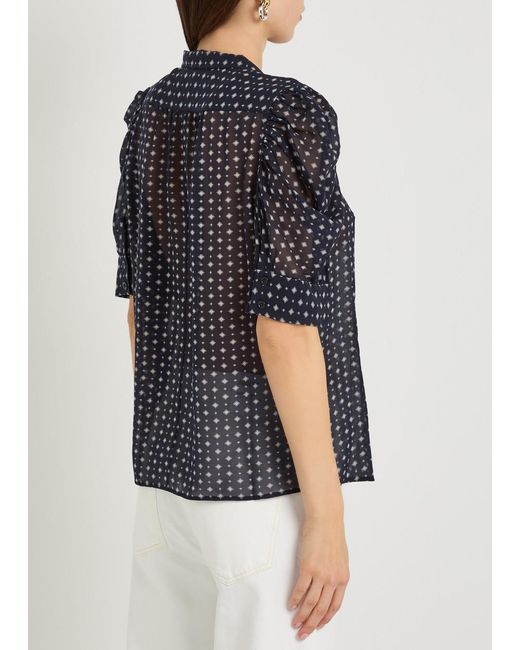 FRAME Blue Patterned Silk Blouse