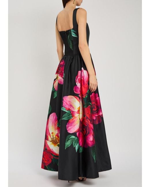 Alice + Olivia Red Tarrie Floral-Print Stretch-Cotton Maxi Dress