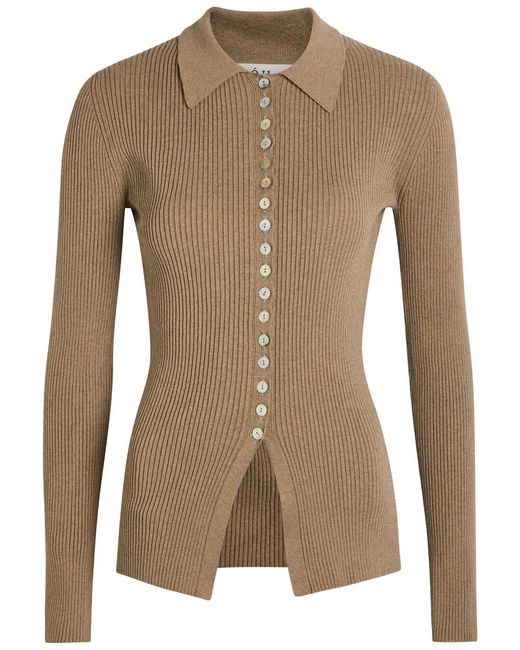 Rohe Brown Ribbed Stretch-Cotton Shirt