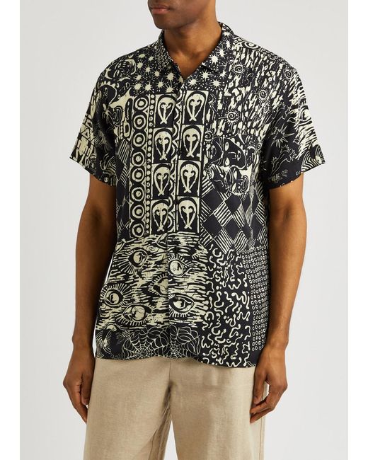 YMC Black Malick Printed Woven Shirt for men