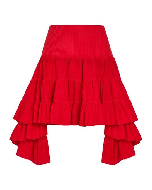 J.W. Anderson Red Ruffle Asymmetric Silk And Cotton-Blend Skirt