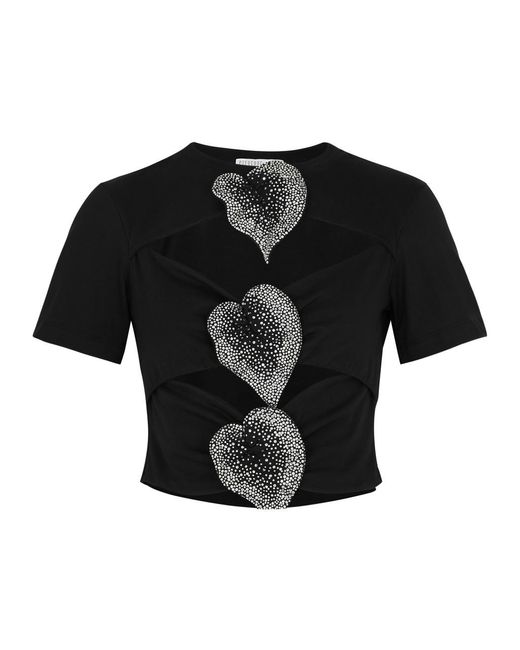 GIUSEPPE DI MORABITO Black Cut-Out Embellished Cotton T-Shirt