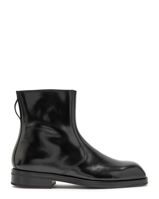 Lemaire Black Glossed Leather Ankle Boots for men