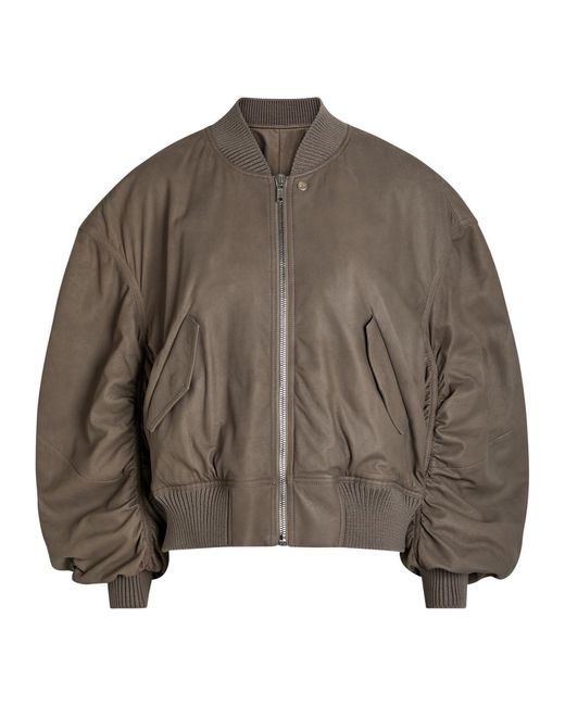 Rick Owens Brown Secchia Flight Padded Leather Bomber Jacket