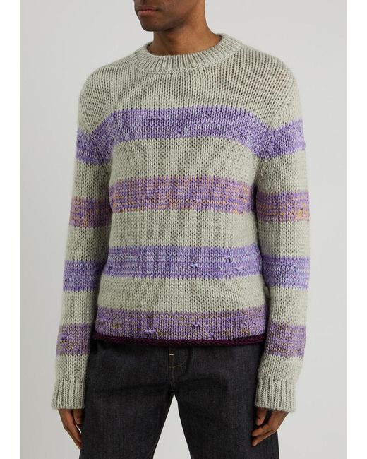 Loewe Gray Striped-Intarsia Wool-Blend Jumper for men