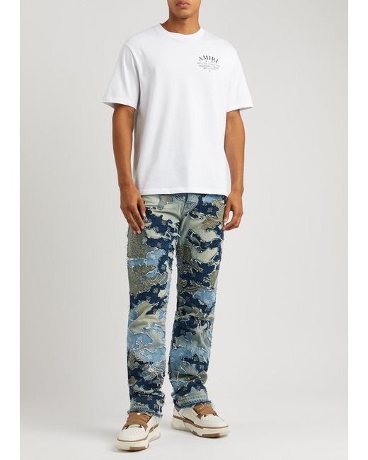 Amiri Blue Patchwork Camouflage Straight-leg Jeans for men