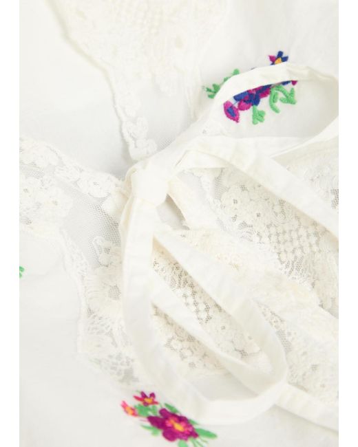 Rixo White Ursula Floral-Embroidered Cotton Top