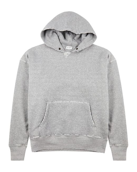 Saint Laurent Distressed Hooded Cotton Sweatshirt in Grey for Men