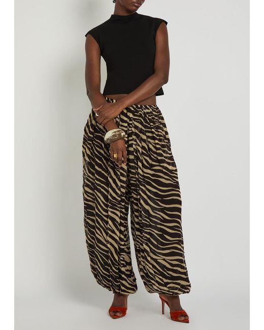 Ronny Kobo Black Renier Zebra-Print Georgette Balloon Trousers
