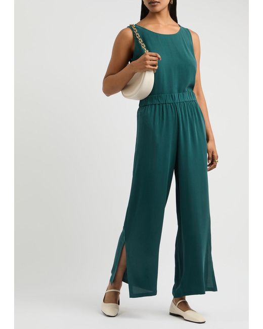 Eileen Fisher Green Straight-Leg Silk Trousers