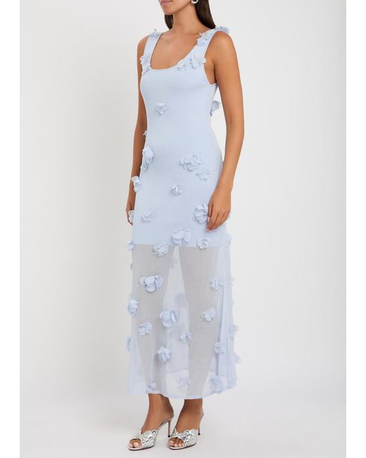Jonathan Simkhai White Ivi Floral-Appliquéd Fine-Knit Midi Dress