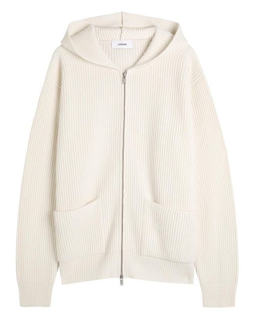 Lardini White Ribbed Hooded Wool And Cashmere-Blend Jumper for men