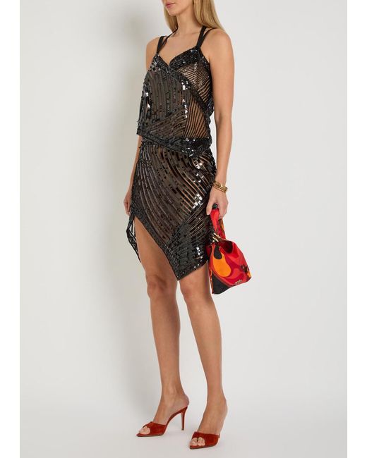 Emilio Pucci Black Sequin-Embellished Asymmetric Tulle Mini Skirt