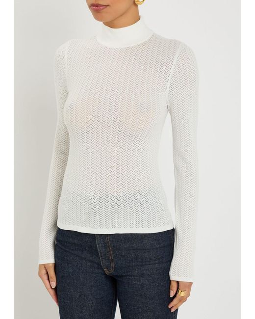 Alice + Olivia White Lanie Pointelle Knit Top