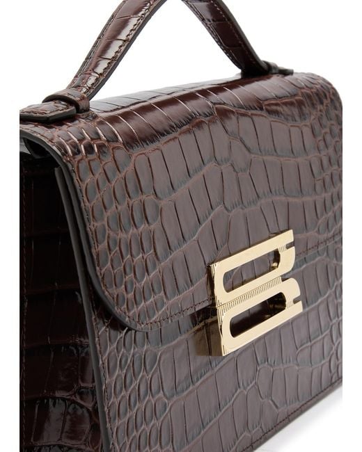 Victoria Beckham Brown Dorian Small Crocodile-Effect Leather Top Handle Bag