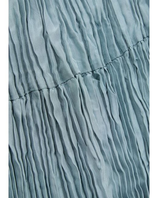 Eileen Fisher Blue Jewel Plissé Silk Midi Dress