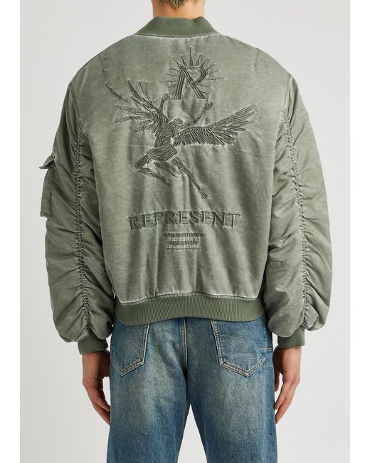Represent Green Icarus Logo-embroidered Shell Bomber Jacket for men