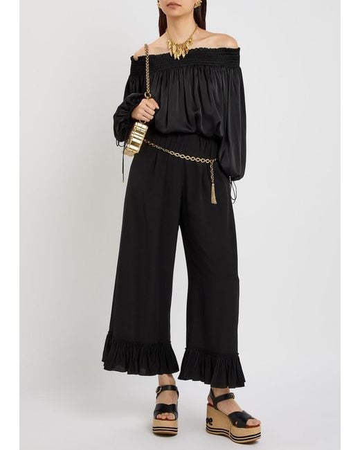 Chloé Black Frill Silk-Georgette Culottes