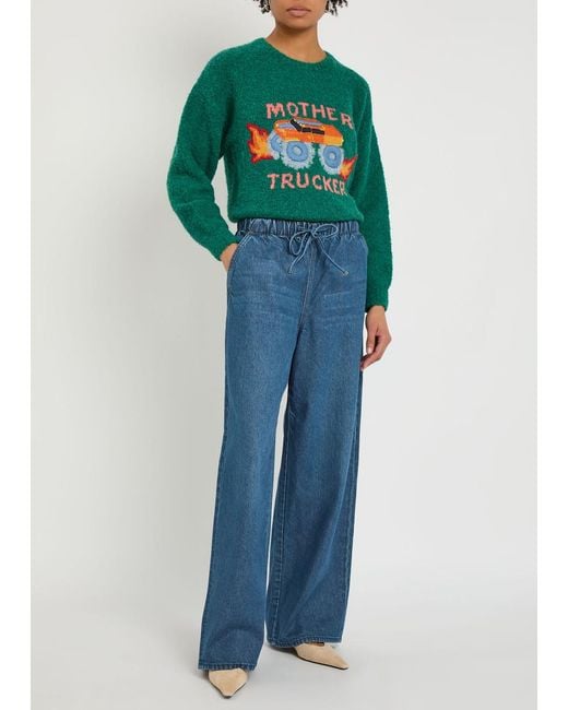 Mother Blue The Buffet Nerdy Drawstring Straight-Leg Jeans