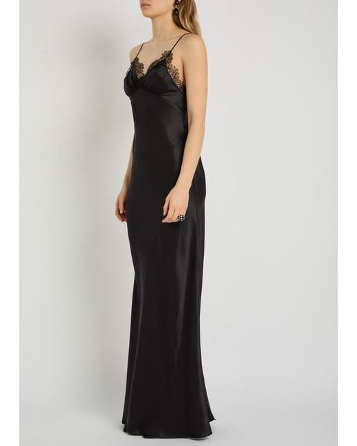 Nili Lotan Black Sylas Lace-Trim Silk Maxi Slip Dress