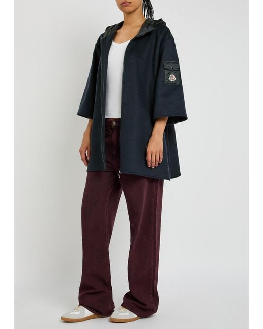 Moncler Blue Hooded Shell And Wool-Blend Cape Coat