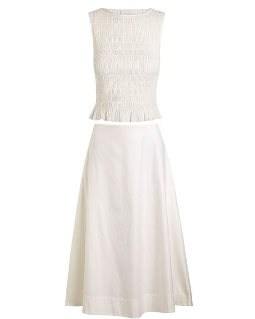 Reformation White Laguna Stretch-Cotton Top And Midi Skirt Set
