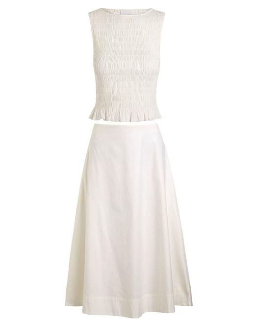 Reformation White Laguna Stretch-Cotton Top And Midi Skirt Set