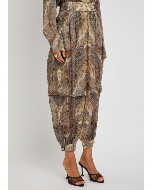 Zimmermann Natural Hypnotic Printed Tapered-Leg Silk Trousers