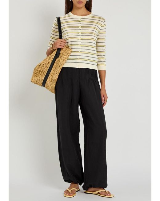 Vince Natural Striped Cotton And Cashmere-Blend Cardigan