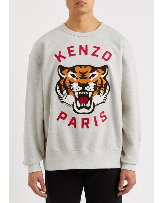KENZO White Lucky Tiger Embroidered Cotton Sweatshirt for men