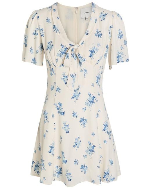 Reformation White Tyra Floral-Print Crepe Mini Dress