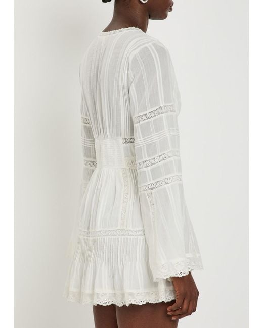 LoveShackFancy White Kinsale Lace-Trim Cotton Mini Dress