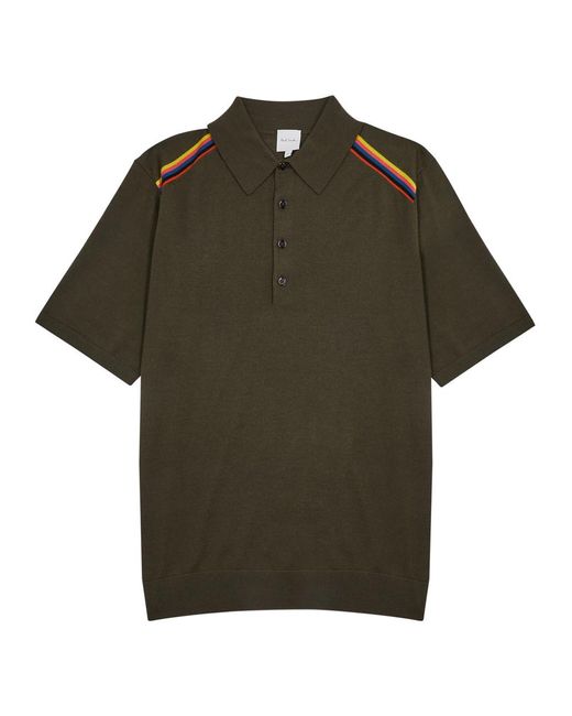 Paul Smith Green Striped Wool Polo Shirt for men