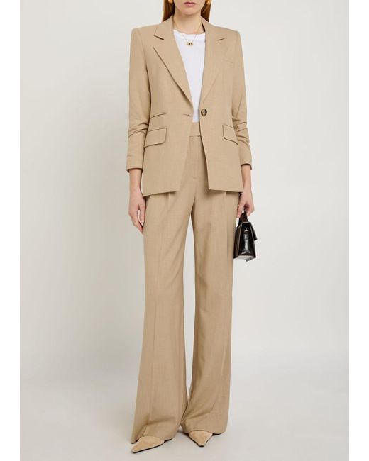 Veronica Beard Natural Battista Gathered-Sleeve Woven Blazer