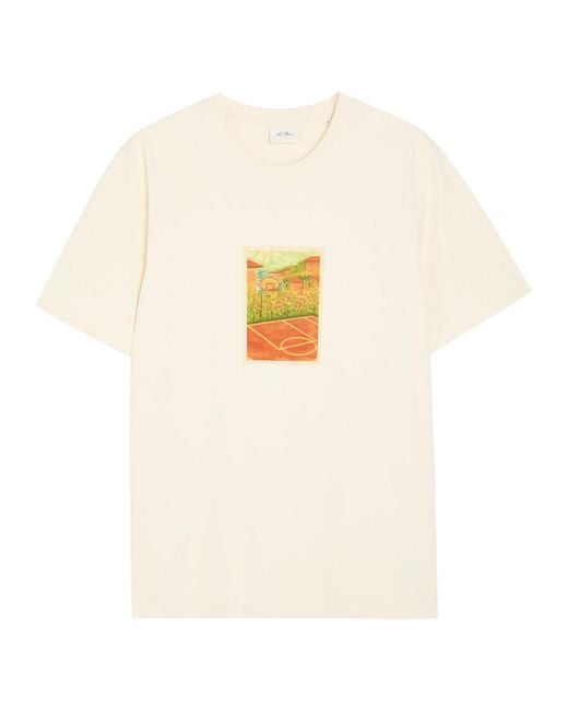 Les Deux White Court Printed Cotton T-Shirt for men