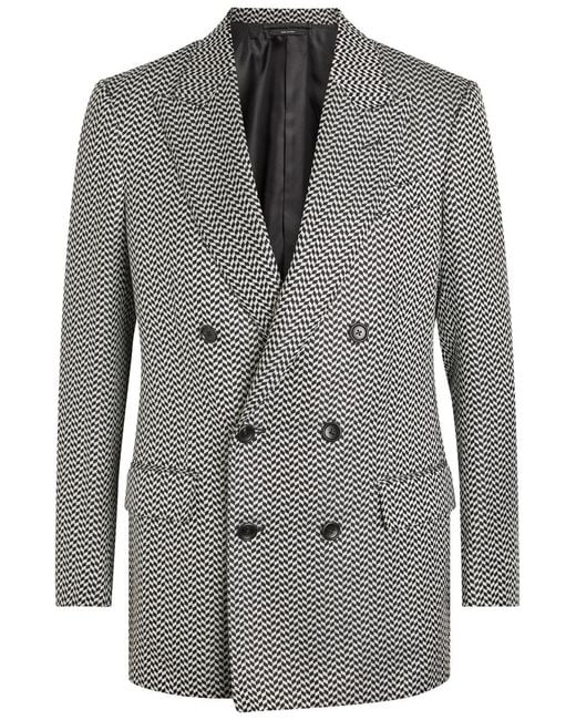 Tom Ford Gray Double-Breasted Herringbone Silk Blazer for men