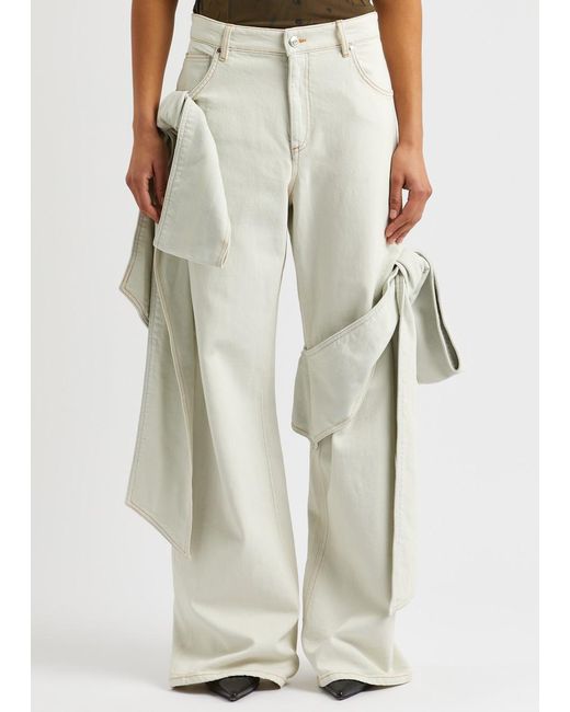Blumarine White Bow-embellished Wide-leg Jeans