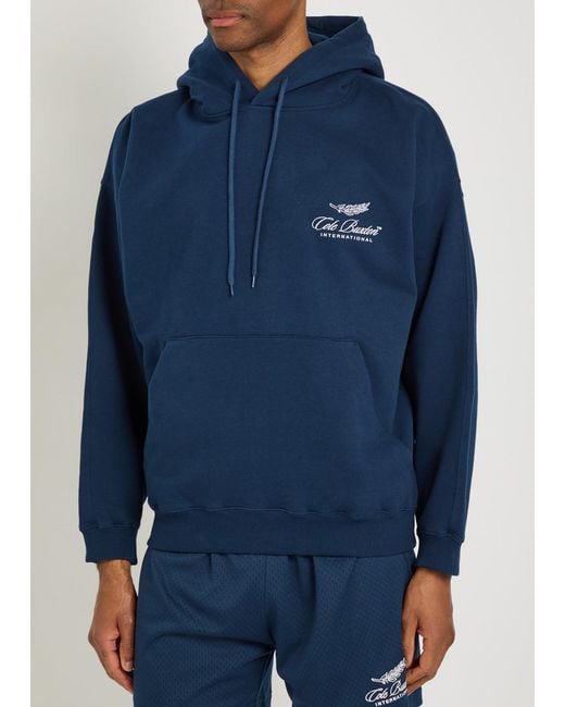 Cole Buxton Blue International Hooded Logo-Embroidery Cotton Sweatshirt for men