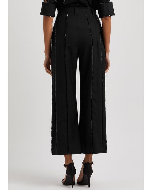 LOVEBIRDS Black Sparkle Sequin-embellished Twill Trousers
