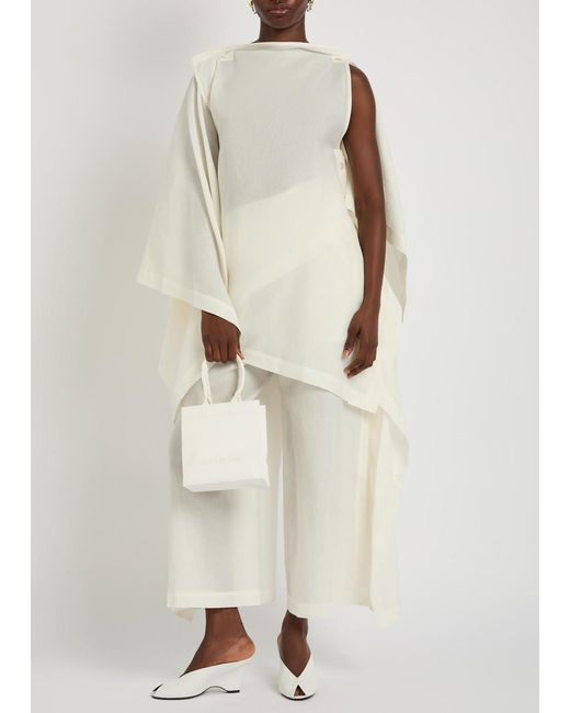 Issey Miyake White All Squares Cape-Effect Asymmetric Paper-Blend Top