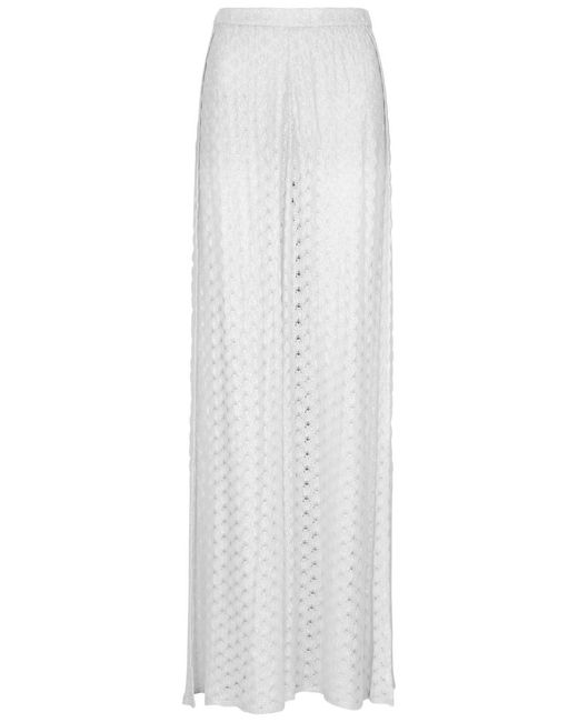 Missoni White Metallic Wide-Leg Fine-Knit Trousers
