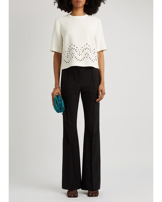 Veronica Beard Black Hibiscus Flared-leg Trousers