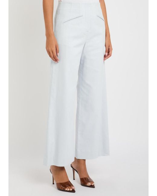 Veronica Beard White Cassidee Wide-Leg Twill Trousers