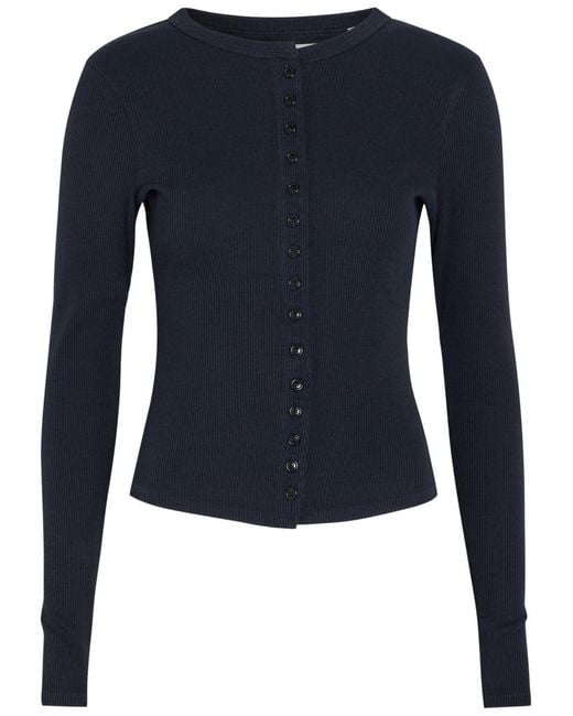 Citizens of Humanity Blue Kari Ribbed Cotton-Blend Cardigan
